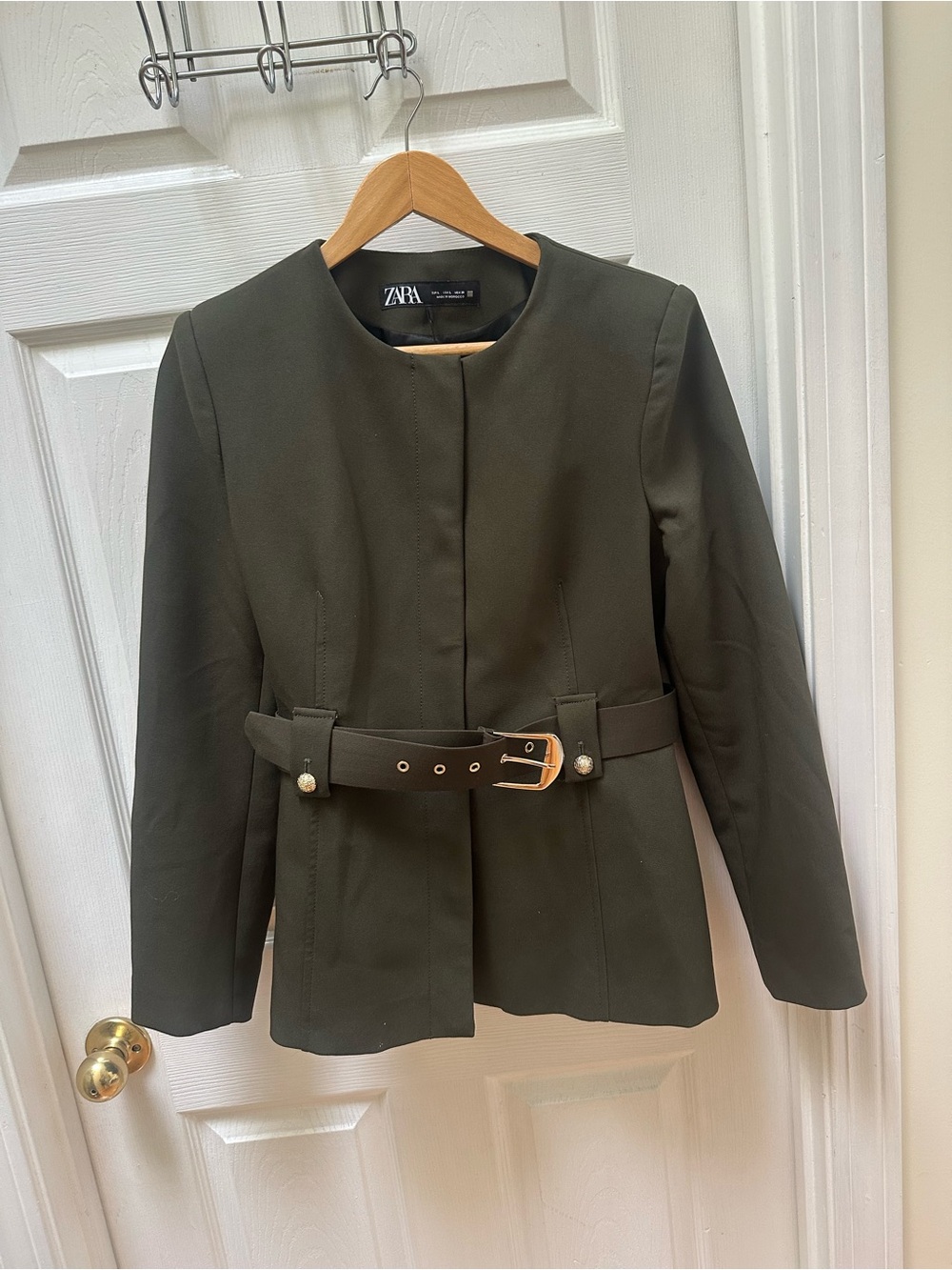 ZARA Olive Green Belted Women's blazer Jacket l large
